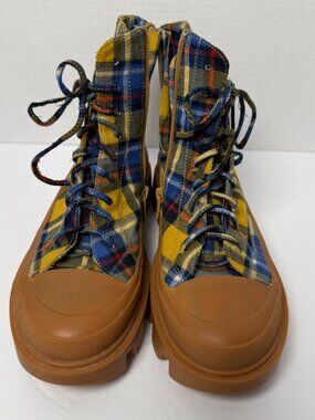Jeffrey Campbell Plaid Platform High-top 7.5 Sneakers Tartan Yellow Plaid Boots